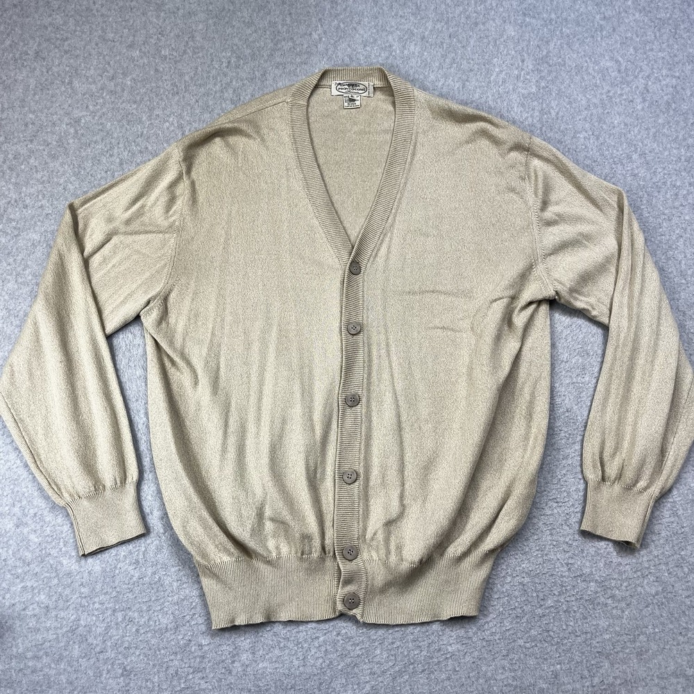 Vintage Pronto Uomo Firenze Sweater Mens Large 52 Tan Cardigan Grandpa